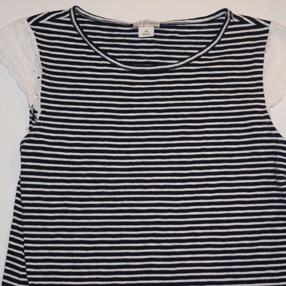 J. Crew Navy White Striped Top Eyelet Sleeves